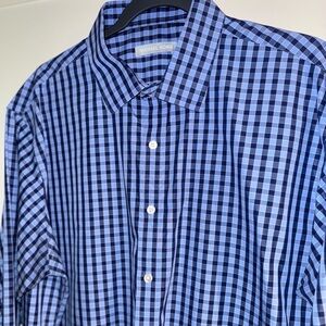 Michael Kors Dress Shirt Men’s 36/37 XXL 17.5 Button Down Navy Light Blue Plaid